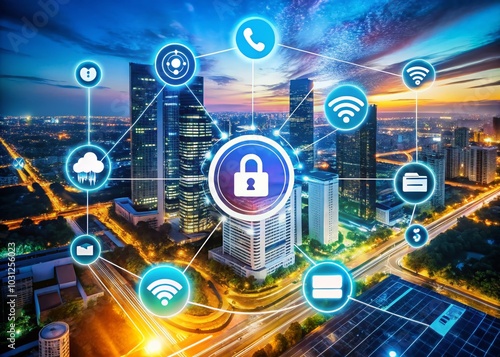 Aerial View of Digital Interface Icons for Enhanced Customer Service and Security Settings