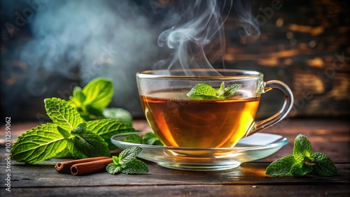 Cup of hot tea with fresh mint leaves, tea, cup, hot, drink, refreshment, beverage, mint, leaves, fresh, aromatic, healthy, natural