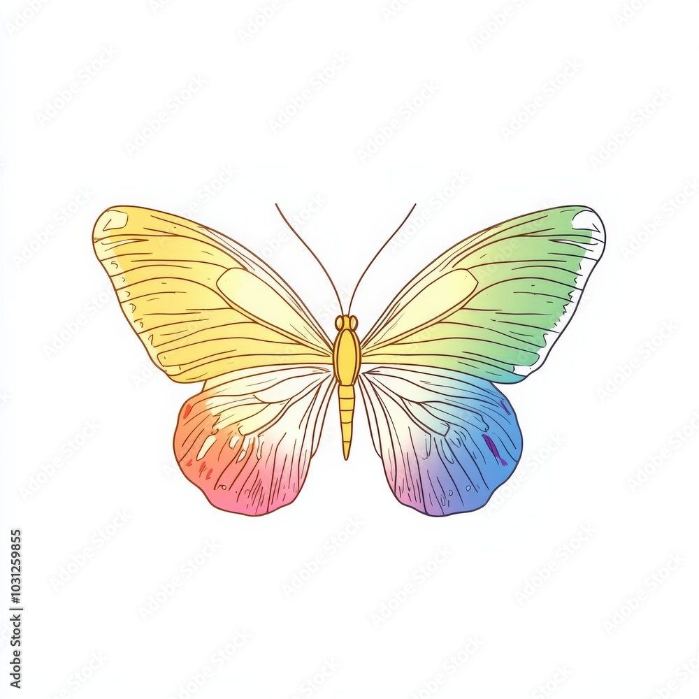 hand-drawn doodle of a butterfly with clean, simple lines in rainbow hues hand-drawn doodle of a butterfly with clean, simple lines in rainbow hues