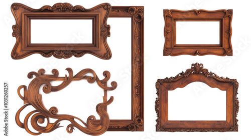 Vintage Wooden Frames Collection Displayed on a White Background Generative AI photo