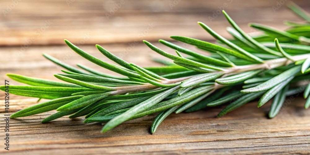 Close up of a portion of fresh rosemary, herb, aromatic, culinary, ingredient, organic, green, natural, plant, botanical, cooking
