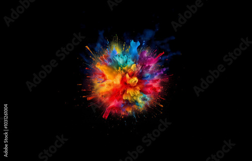 A colorful explosion of paint on a black background.