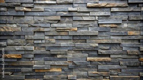 Textured artesia stone cladding wall made of dark slate stone tiles arranged in a staggered pattern, stone, cladding, wall photo