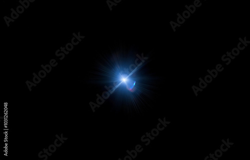 A bright blue light radiates from a central point against a black background.