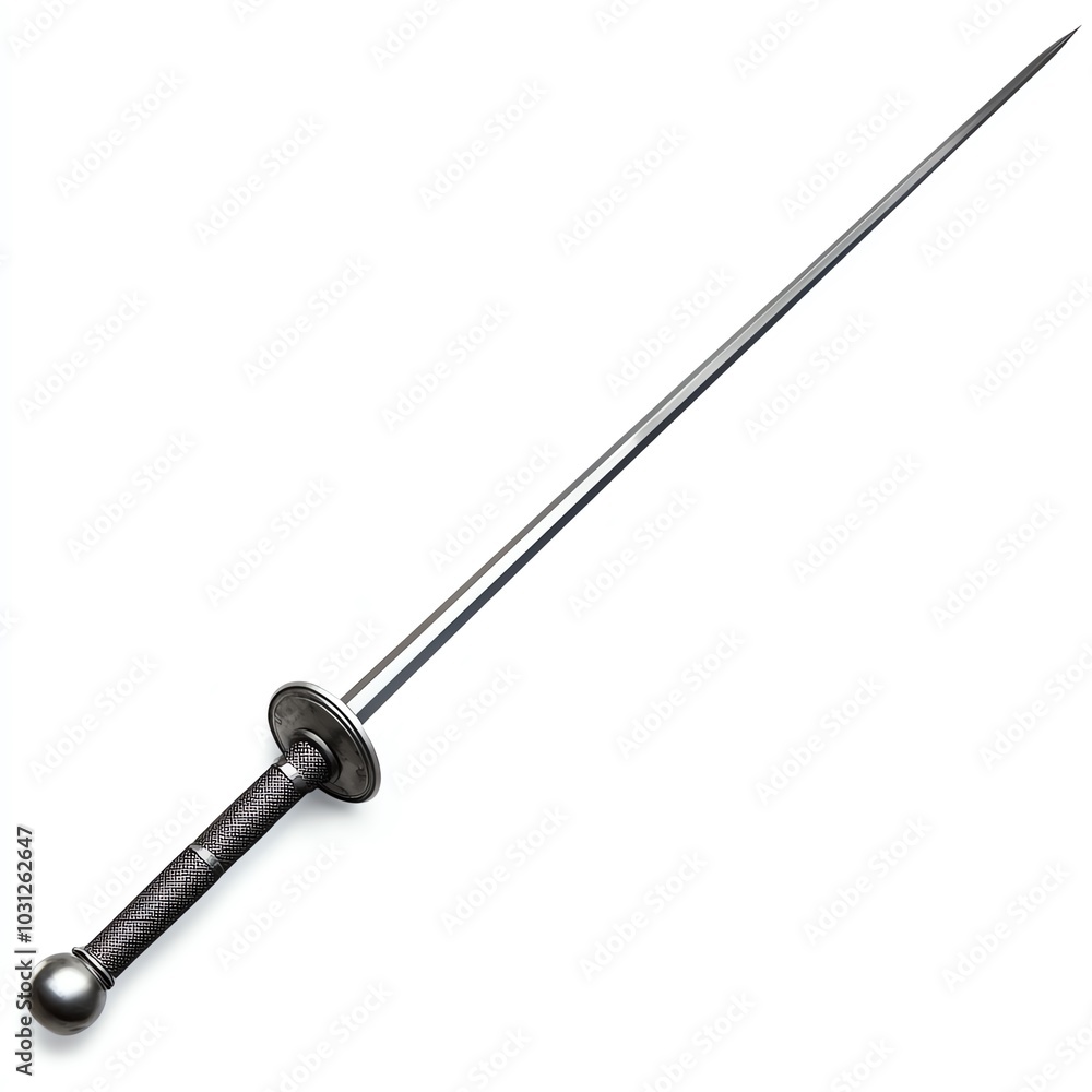 Sword with a long blade and detailed handle, isolated on a white background Sword with a long blade and detailed handle, isolated on a white background