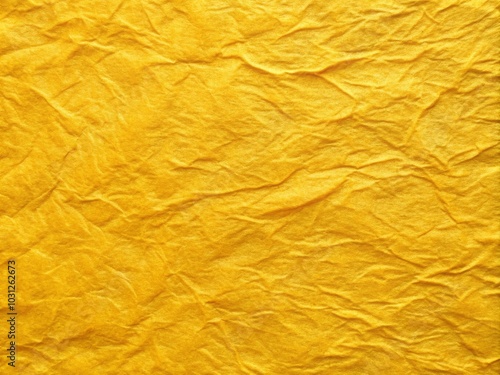 Aesthetic Clean Yellow Wrinkled Kraft Paper Background for Creative Design Elements and PNG Cutouts