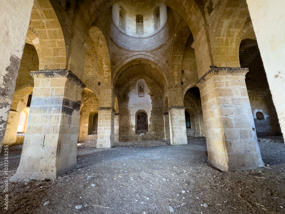 Obraz premium Ancient 18th-century Albanian church in Madrasa village, Azerbaijan as seen in Aug 2024.