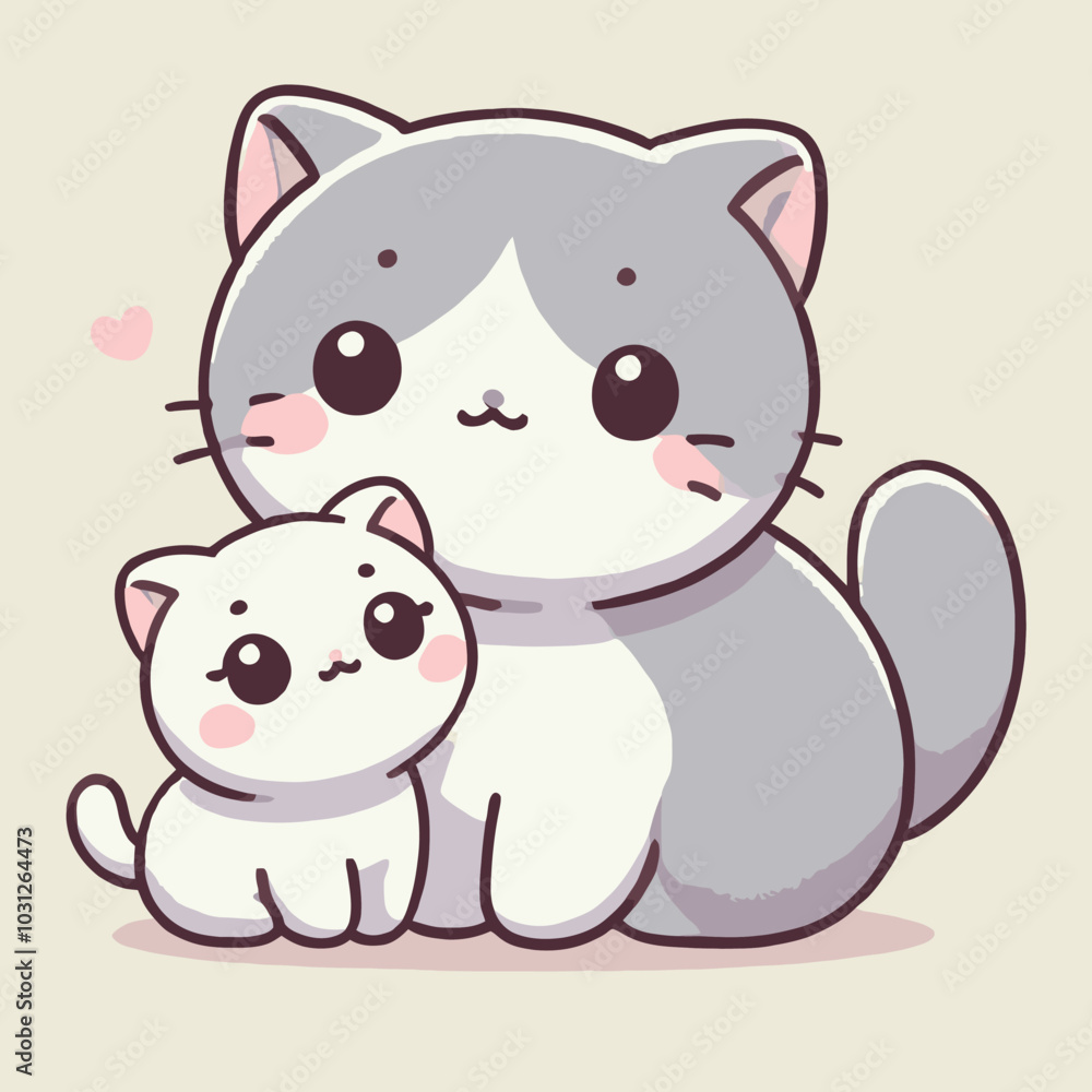 Fototapeta premium cartoon of a mother cat is gently nuzzling the kitten
