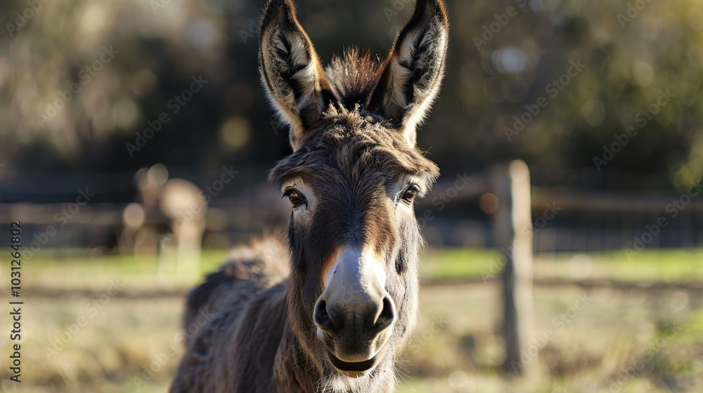 Close Up Portrait of a Smiling Donkey in a Field Close Up Portrait of a Smiling Donkey in a Field