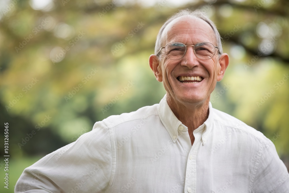 Smiling senior man in nature, with greenery in the background, exuding happiness. Smiling senior man in nature, with greenery in the background, exuding happiness.