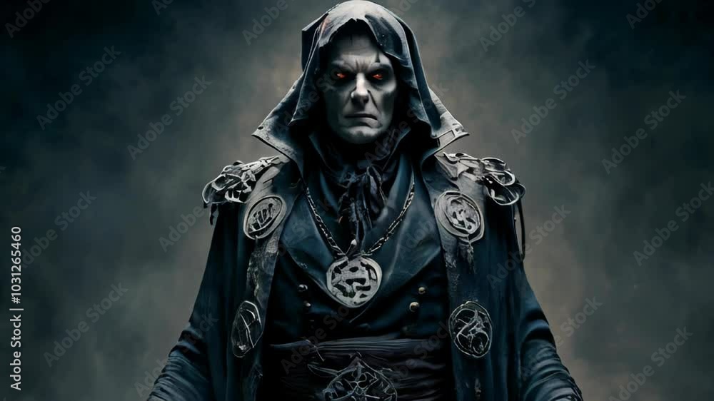 A Dark Mage clad in Enigmatic Robes adorned with Intricate Ancient Symbolism and Mystique A Dark Mage clad in Enigmatic Robes adorned with Intricate Ancient Symbolism and Mystique