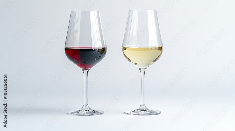 Two Elegant Glasses of Red and White Wine Against a Minimal Backdrop Generative AI Two Elegant Glasses of Red and White Wine Against a Minimal Backdrop Generative AI