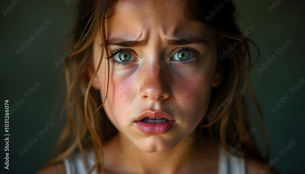 A young woman with a worried expression A young woman with a worried expression