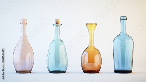 Colorful Glass Wine Bottles in Various Shapes and Sizes on Display Generative AI