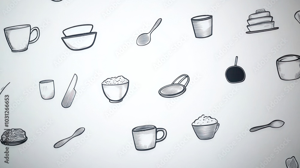 Iconic kitchen equipment with unique line display shape gives a sense of creativity to the simple design of plain background, for graphic inspiration Iconic kitchen equipment with unique line display shape gives a sense of creativity to the simple design of plain background, for graphic inspiration
