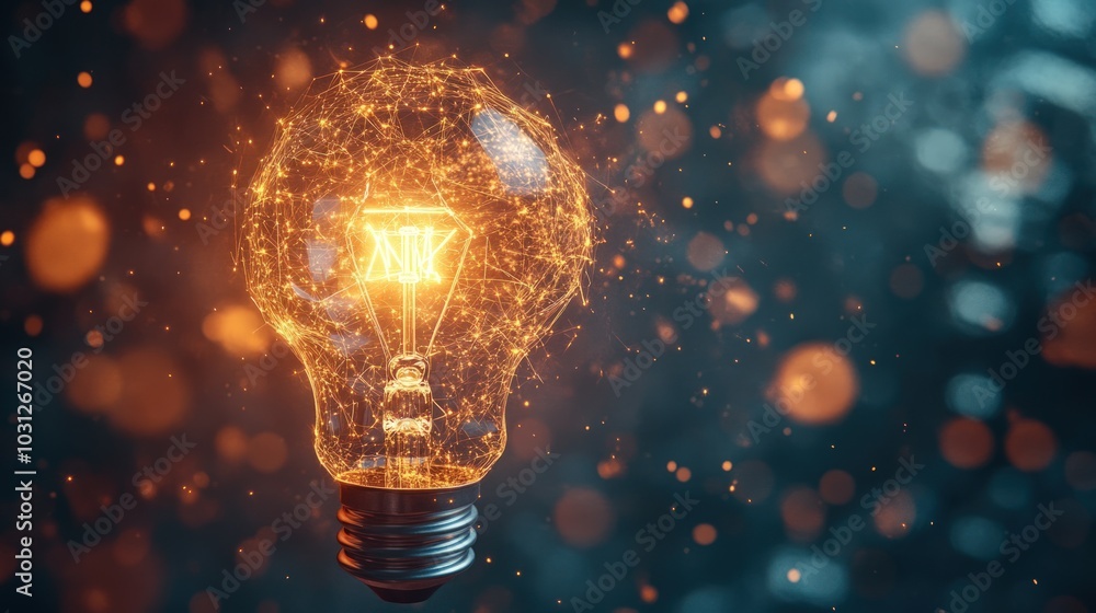 Glowing light bulb with sparks and bokeh. Glowing light bulb with sparks and bokeh.