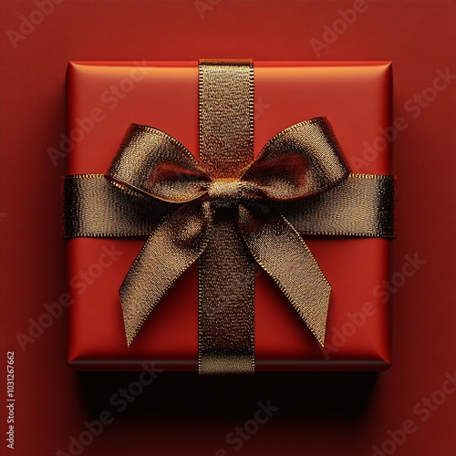 Glossy Red Gift Box Mockup with Bow photo