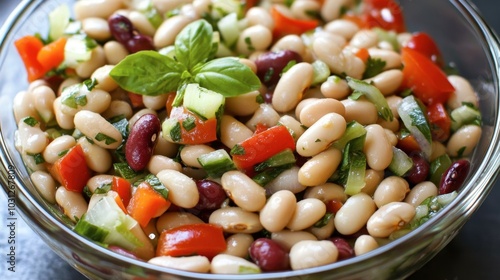 Colorful Bean Salad with Fresh Vegetables and Herbs