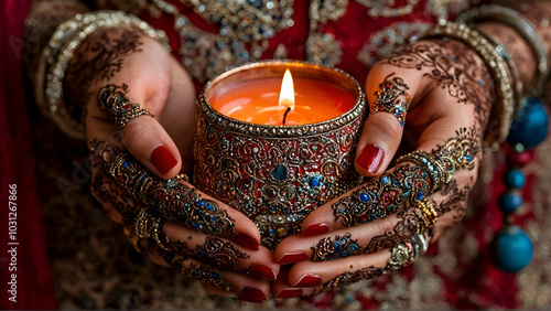 Happy Diwali Background, diwali or deepavali photo with female holding oil lamp during fe