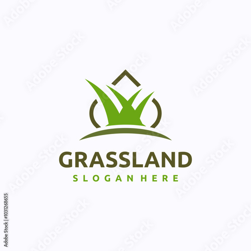 Grassland logo design template. Lawn care concept. Creative vector symbol.