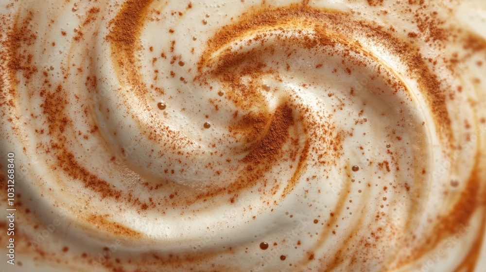 close-up of whipped cream with cinnamon swirl, food texture concept close-up of whipped cream with cinnamon swirl, food texture concept