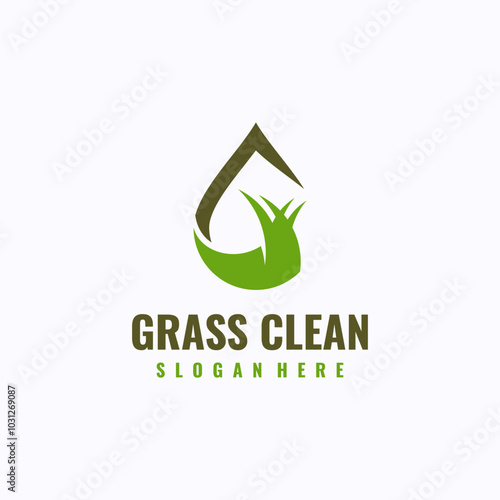 Grass water drop logo design template. Field sprinkler system concept. Creative vector symbol.