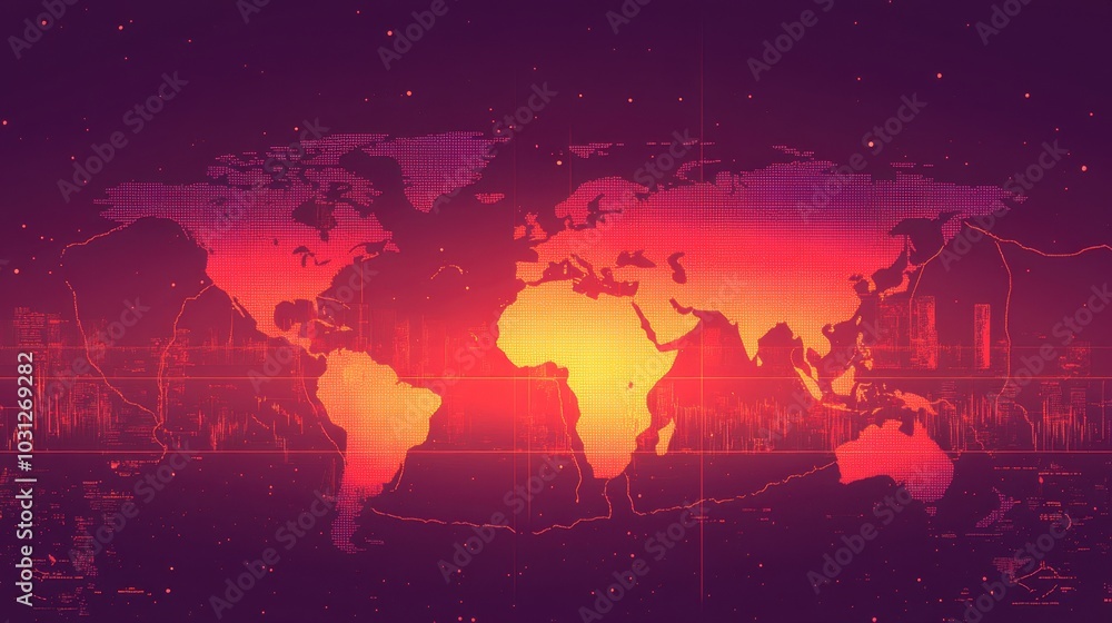 Naklejka premium Vibrant Abstract World Map with Digital Elements