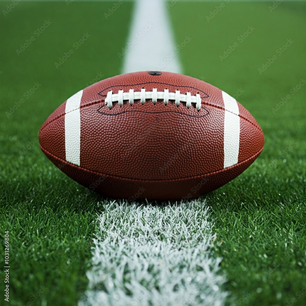 An American football placed on the field of play. An American football placed on the field of play.