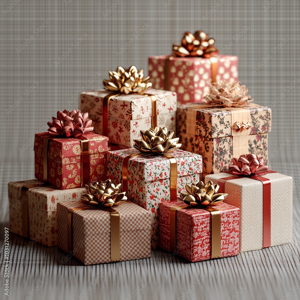 Obraz premium Festive Red and Gold Gift Boxes Arrangement