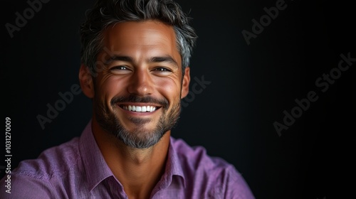 Portrait of a happy handsome man in a shirt with laughing