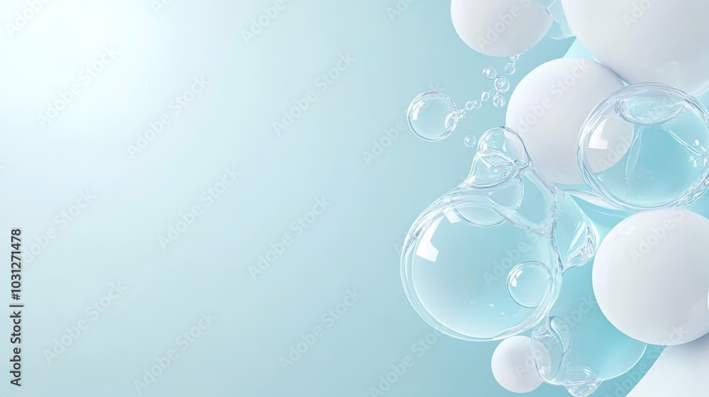 blue bubbles oil or collagen serum for cosmetic product, 3d rendering blue bubbles oil or collagen serum for cosmetic product, 3d rendering