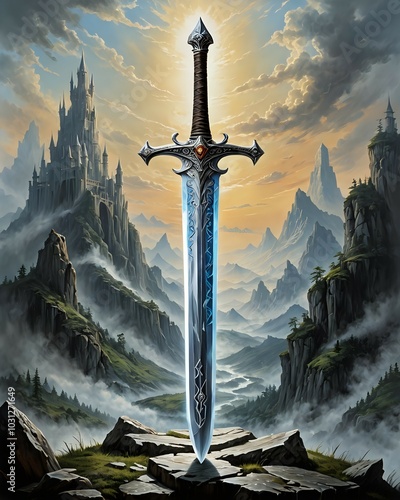 cross on the sky background, two crossed swords