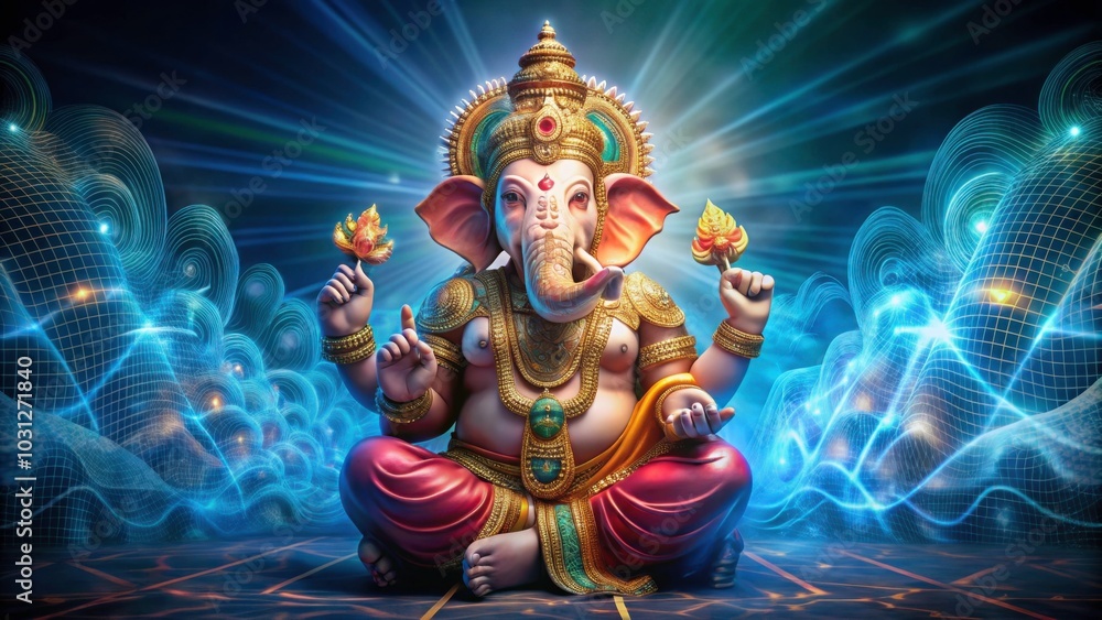 Concept Alabuga Raja Ganapati Bappa meets artificial intelligence, Raja, Ganapati, Bappa, Alabuga, AI, technology, deity Concept Alabuga Raja Ganapati Bappa meets artificial intelligence, Raja, Ganapati, Bappa, Alabuga, AI, technology, deity