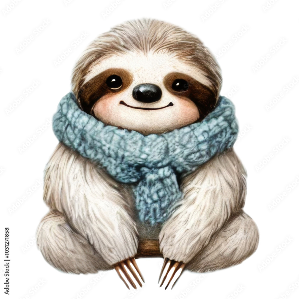 Cartoon sloth hanging on a tree branch with leaves. Watercolor illustration isolated on transparent background. Cartoon sloth hanging on a tree branch with leaves. Watercolor illustration isolated on transparent background.