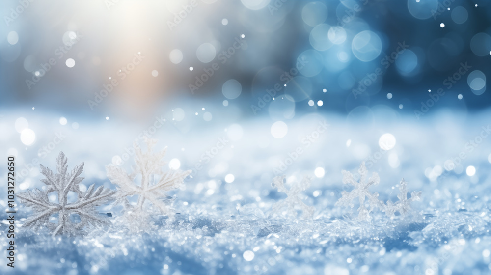 Close-Up of Snowflakes on a Winter Background Close-Up of Snowflakes on a Winter Background