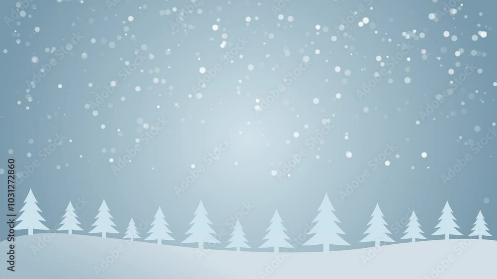 Snowy winter landscape with pine trees and snowflakes, perfect for Christmas card design Snowy winter landscape with pine trees and snowflakes, perfect for Christmas card design