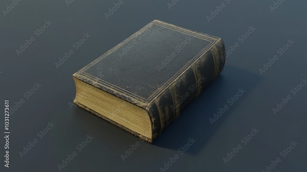 Antique leather-bound book with golden pages on a neutral background. Antique leather-bound book with golden pages on a neutral background.