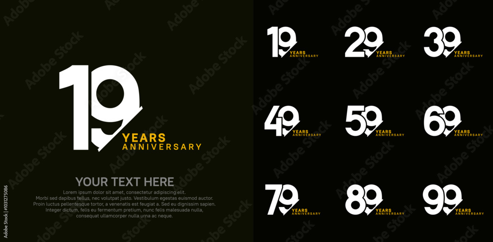 Anniversary logo set vector design, white and yellow color for celebration event Anniversary logo set vector design, white and yellow color for celebration event