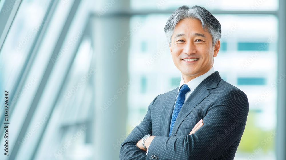 A poised senior businessman exudes confidence in formal attire, showcasing leadership in a sleek modern office space. A poised senior businessman exudes confidence in formal attire, showcasing leadership in a sleek modern office space.