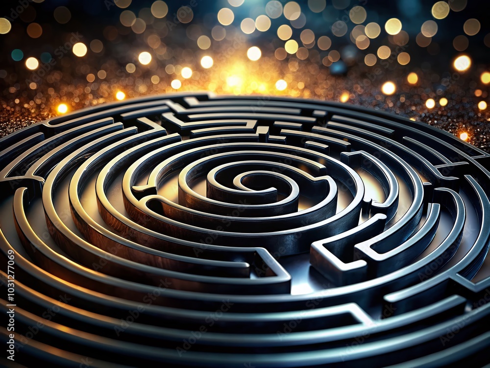 Fototapeta premium Black Fingerprint Maze Labyrinth Wallpaper - Intricate and Mysterious Design with Unique Fingerprint Patterns for