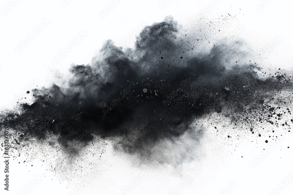 Black Dust Isolated on White Background - Small Particles Swirling for Creative Projects Black Dust Isolated on White Background - Small Particles Swirling for Creative Projects