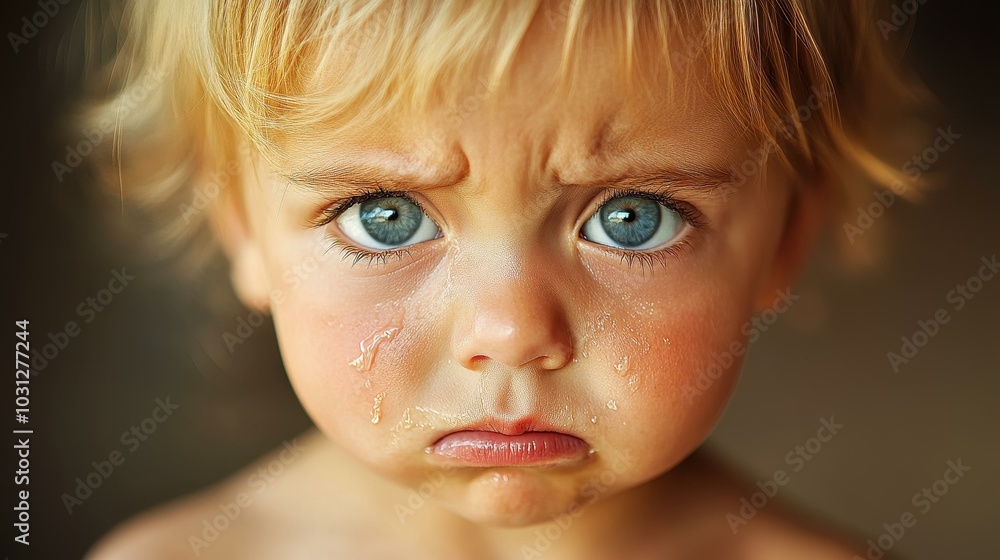 A heartwrenching portrait of a crying toddler, tears flowing, capturing pure emotion in a clean, simple setting. A heartwrenching portrait of a crying toddler, tears flowing, capturing pure emotion in a clean, simple setting.