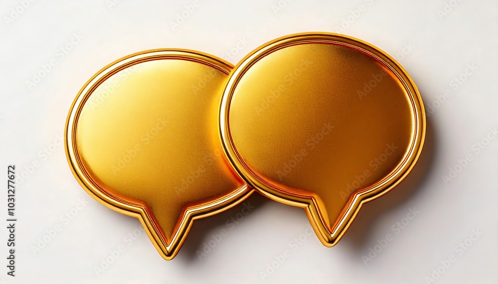 Two golden speech bubble shapes on a light background, suggesting communication and dialogue. Two golden speech bubble shapes on a light background, suggesting communication and dialogue.