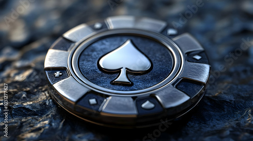 A metallic poker chip featu...