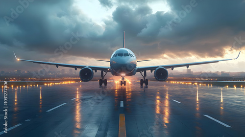 Airplane on a runway under ...