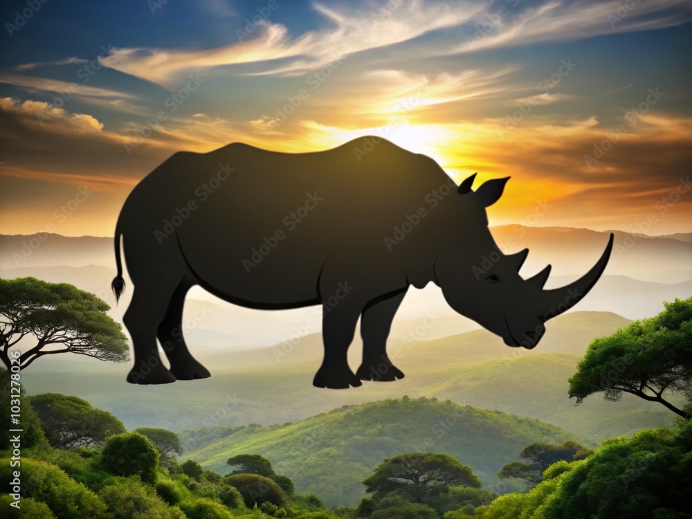 Fototapeta premium Black Silhouette Rhino Logo Design - Aerial Photography Inspiration for Branding and Wildlife Conservation