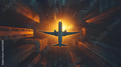 Airplane flying over a city...