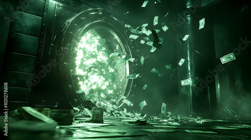 A vault door bursting open,...