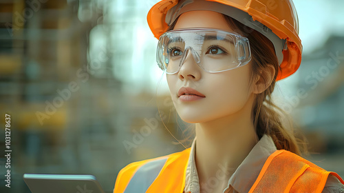 Young woman in safety gear,...