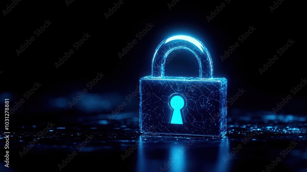 Fototapeta premium Futuristic glowing digital padlock symbolizing cybersecurity